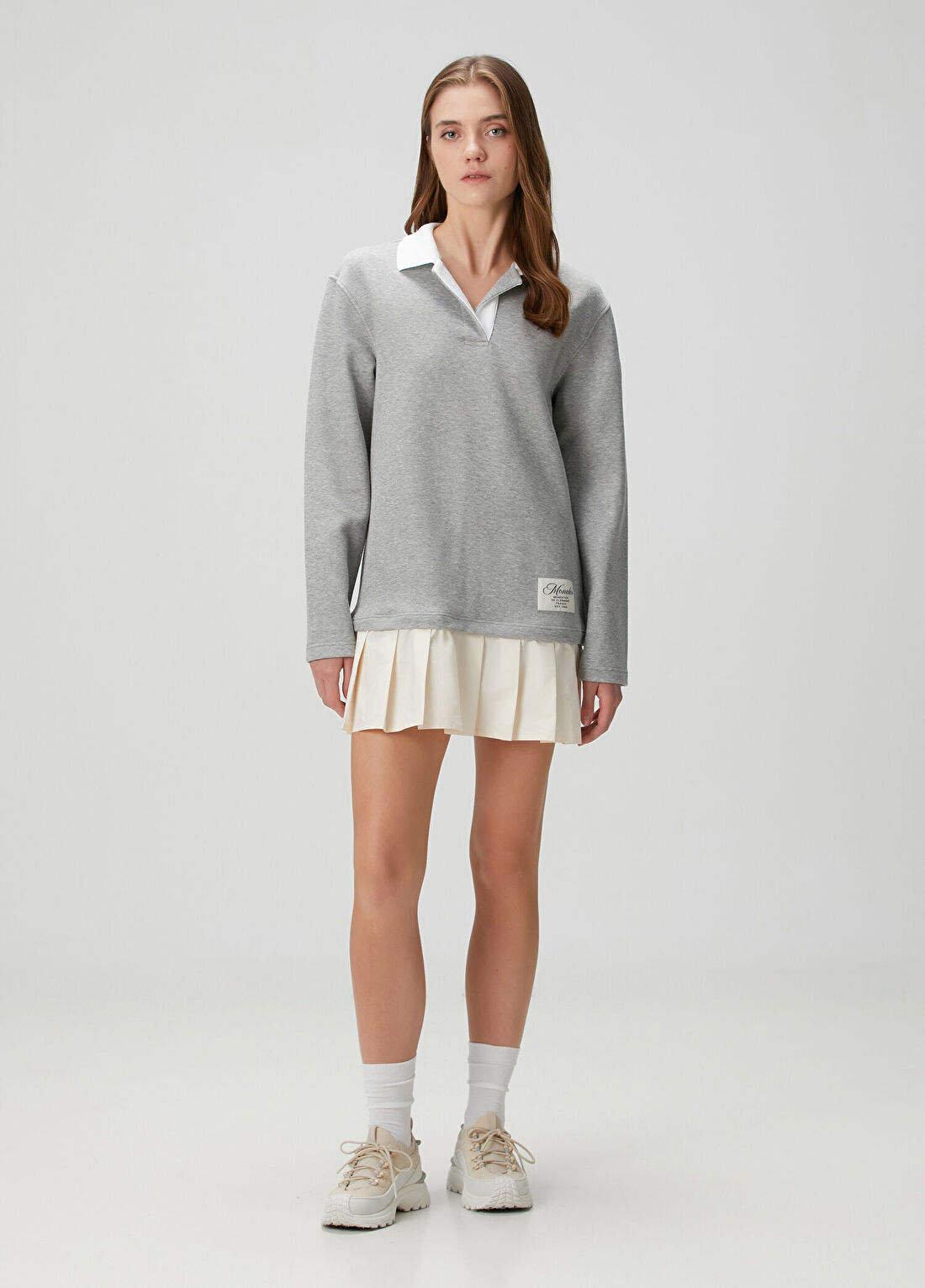 Moncler Gri Pileli Mini Polo Elbise