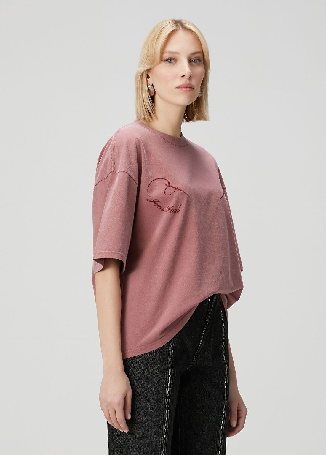 Jean Paul Gaultier Pembe Logo Nakışlı T-shirt görsel 3