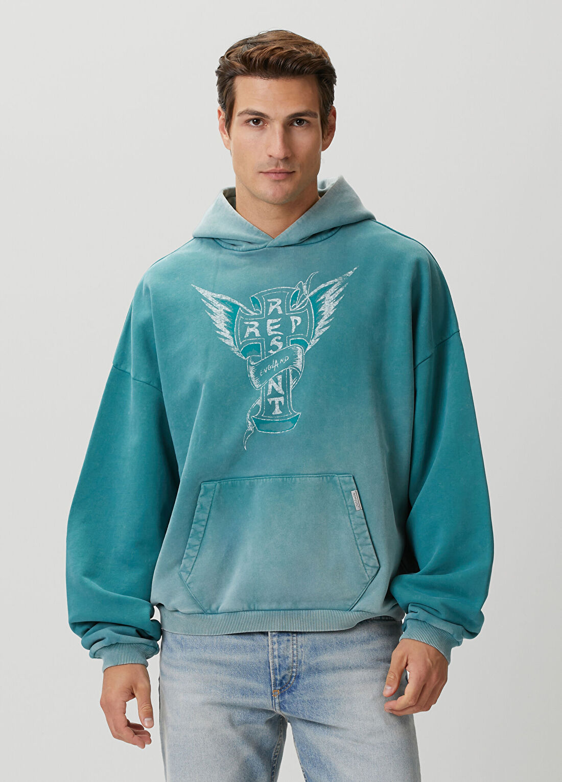 Represent Westside Yeşil Kapüşonlu Logo Baskılı Sweatshirt