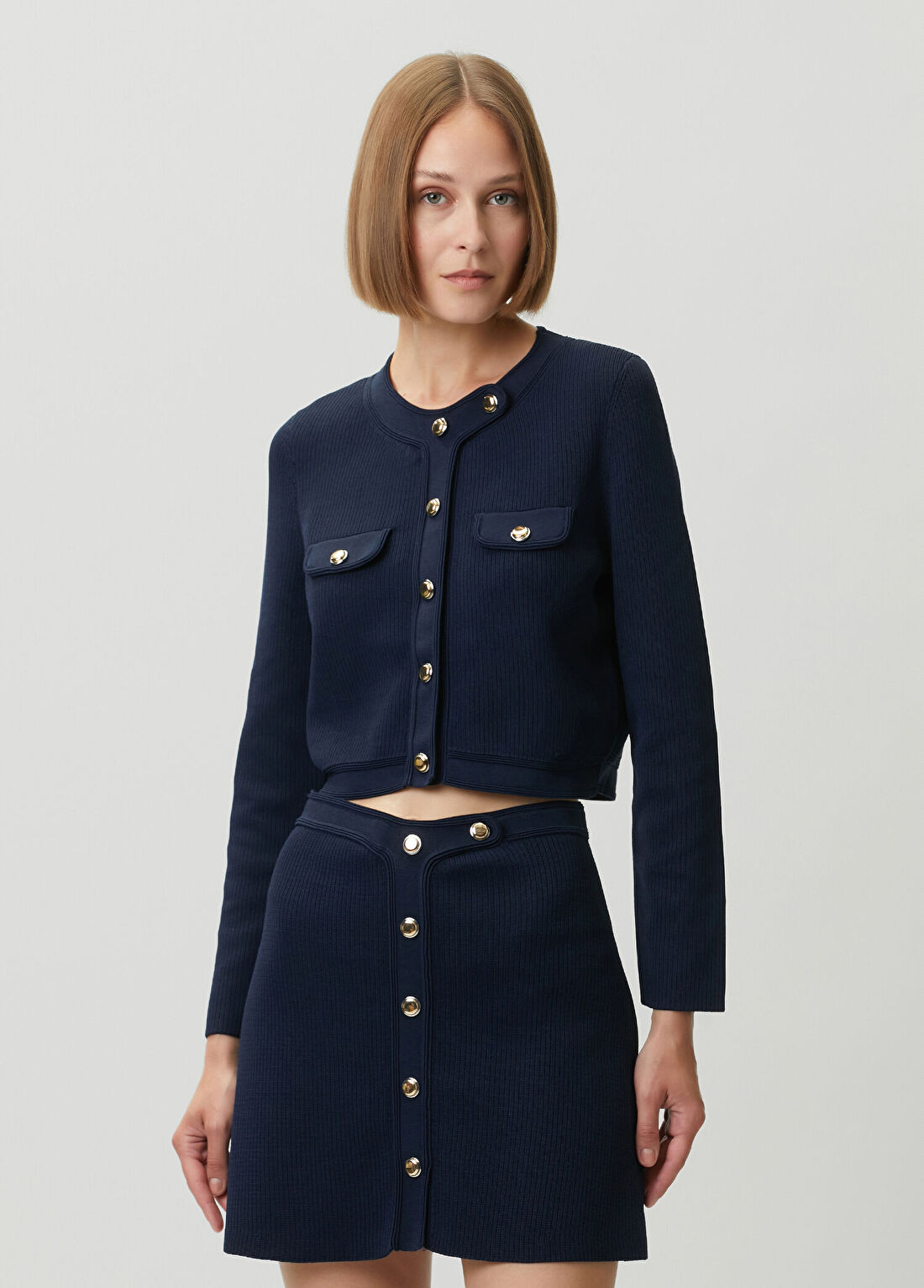 Sandro Claudie Lacivert Crop Triko Hırka
