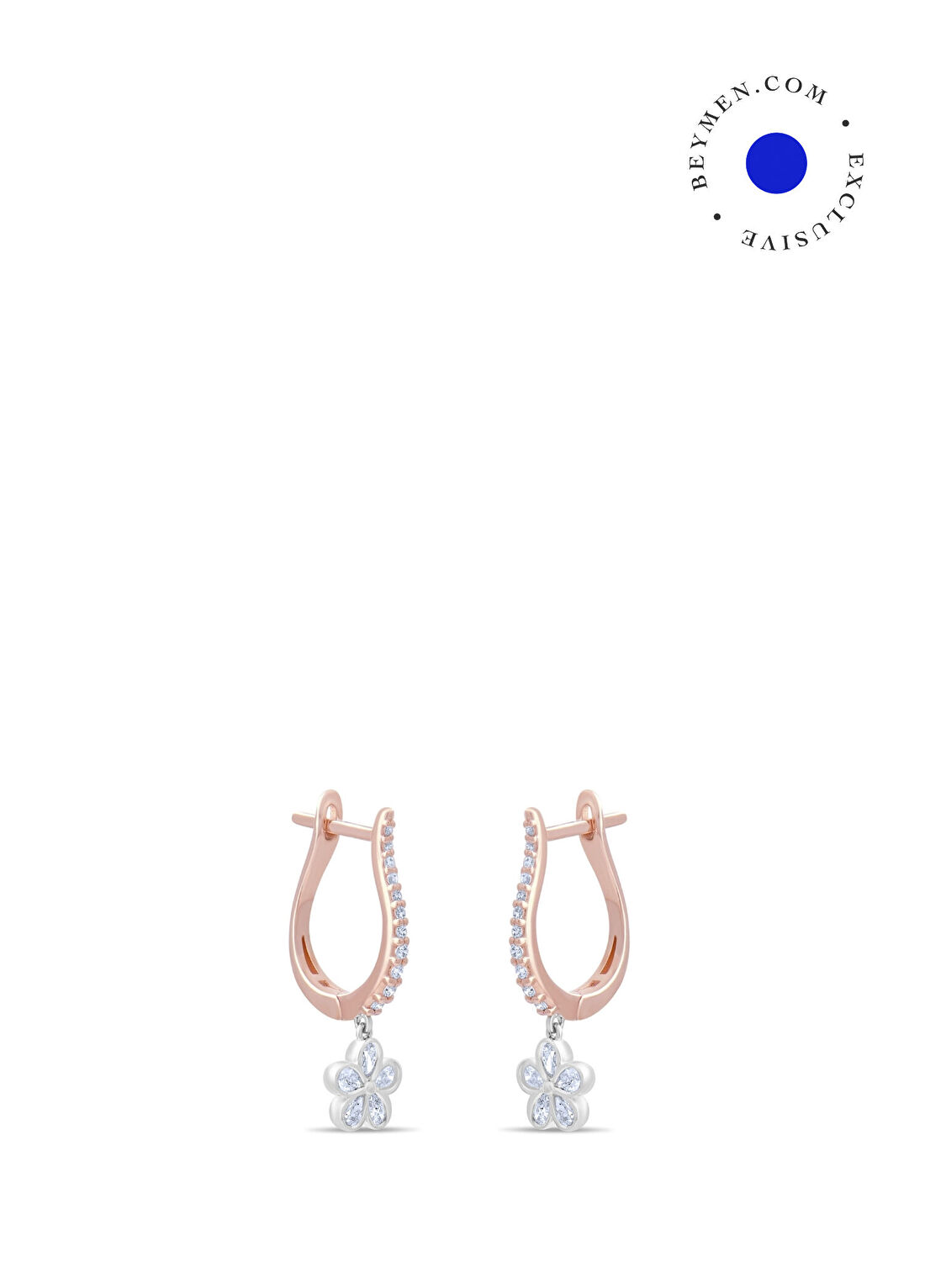 Safir Mücevher Luna Gül Pırlanta Taşlı 14 Ayar Rose Gold Altın Kadın Küpe