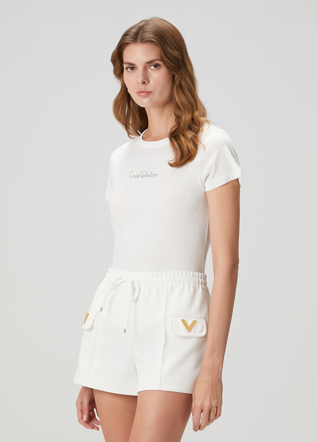Valentino Krem Logo Nakışlı T-shirt