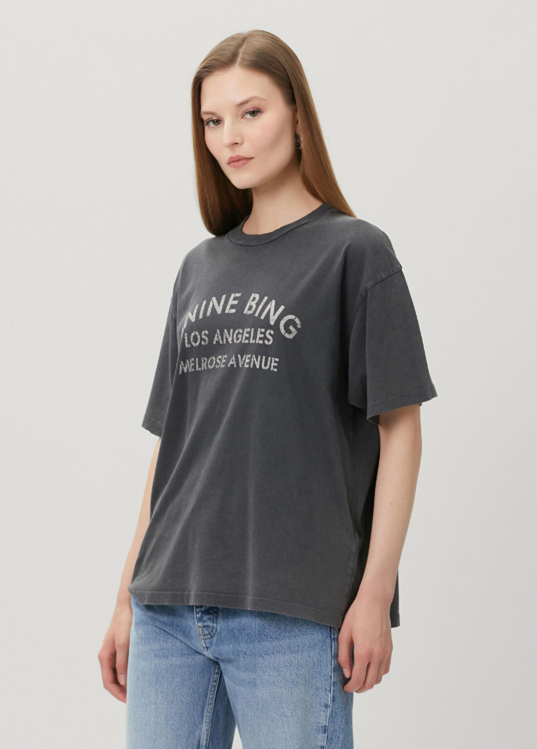 Anine Bing Wagner Melrose Stencil Siyah Logo Baskılı T-shirt