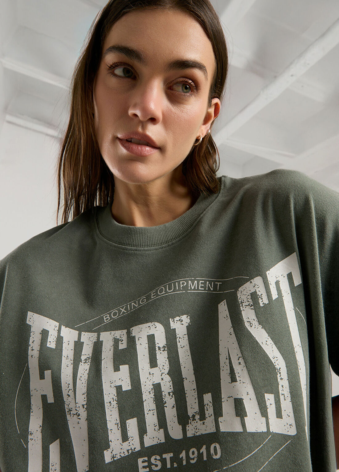Everlast Authentic Boxing Wmn Haki Oversize Kısa Kollu Kadın T-shirt görsel 4