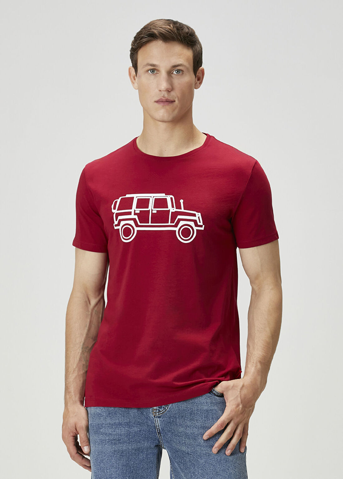 John Frank Eighty Five Bordo Baskılı T-shirt