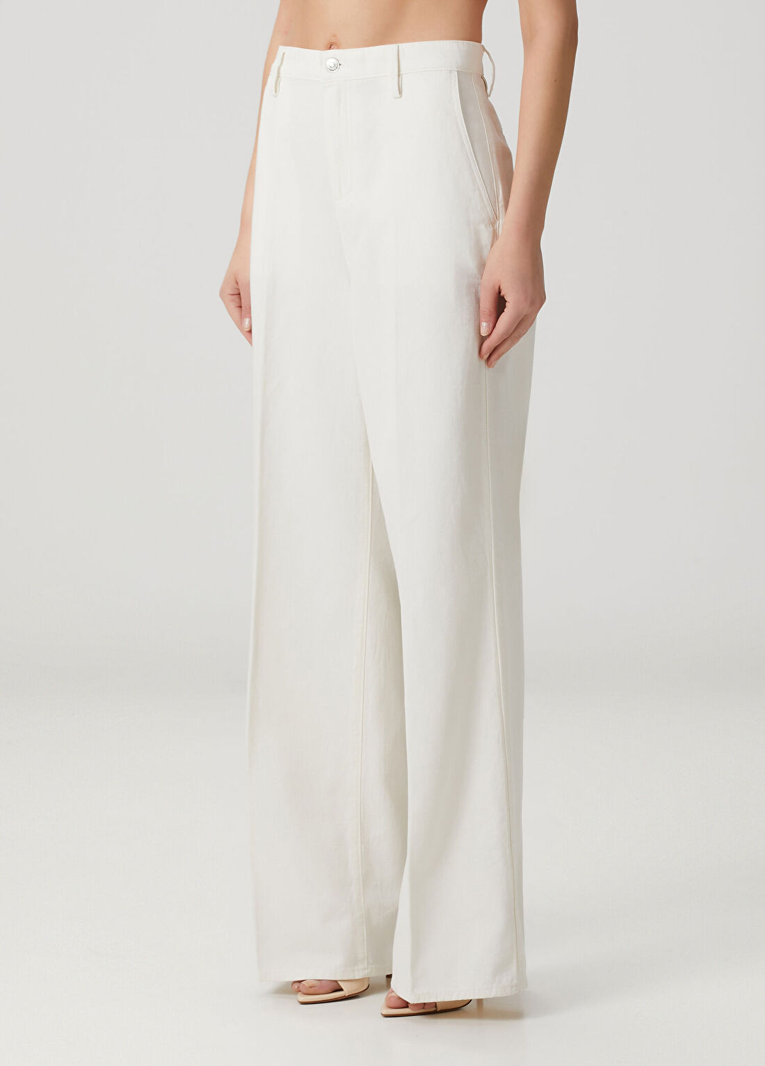 7 For All Mankind Krem Wide Leg Jean Pantolon görsel 2