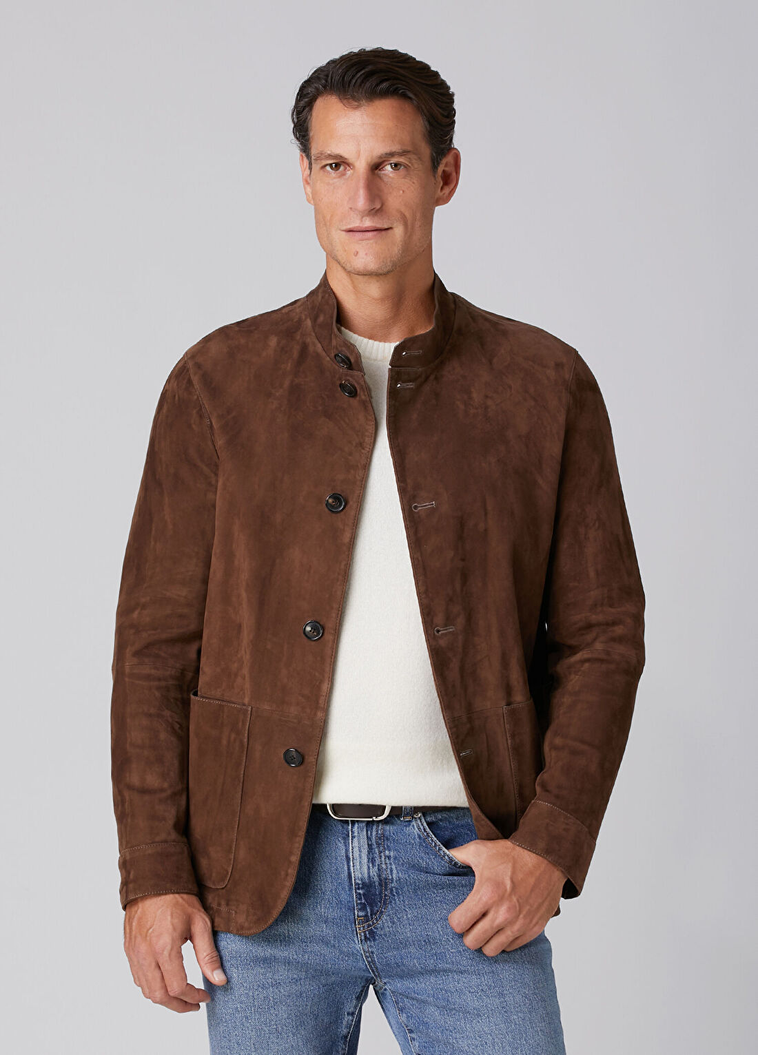 Beymen Collection Açık Kahverengi Dik Yaka Süet Ceket görsel 2