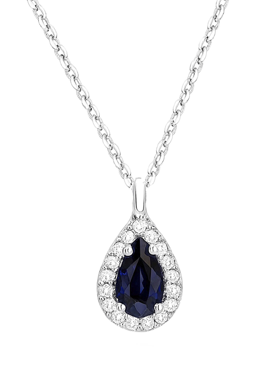 Mov Diamond Safir ve Pırlanta Taşlı 14 Ayar Beyaz Altın Kadın Kolye