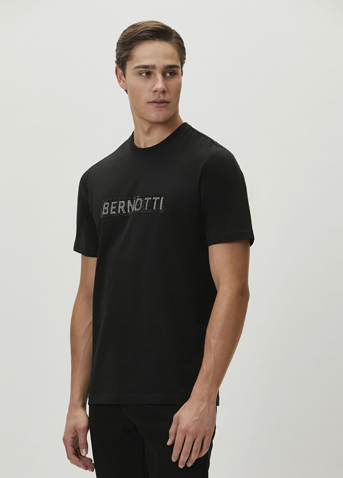 Bernotti Siyah Taş Baskılı Logo Detaylı T-shirt görsel 4