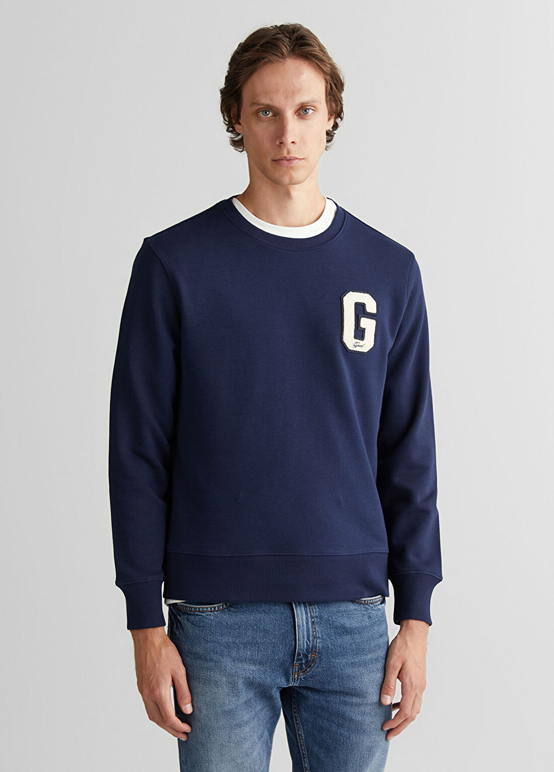 Gant Lacivert Logolu Regular Fit Bisiklet Yaka Erkek Sweatshirt