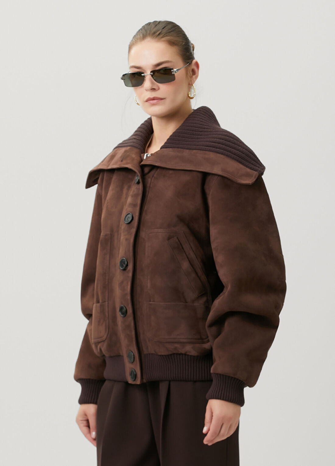 The Attico Koyu Kahverengi Süet Bomber Ceket