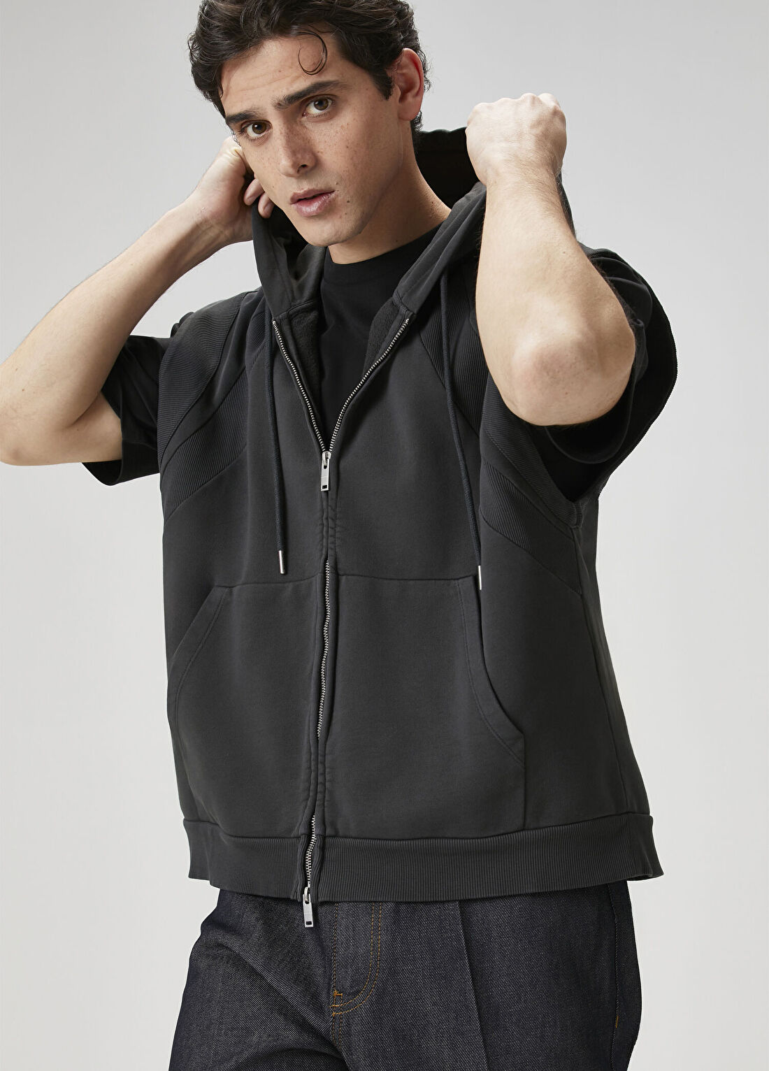 Academia Antrasit Kolsuz Parçalı Sweatshirt