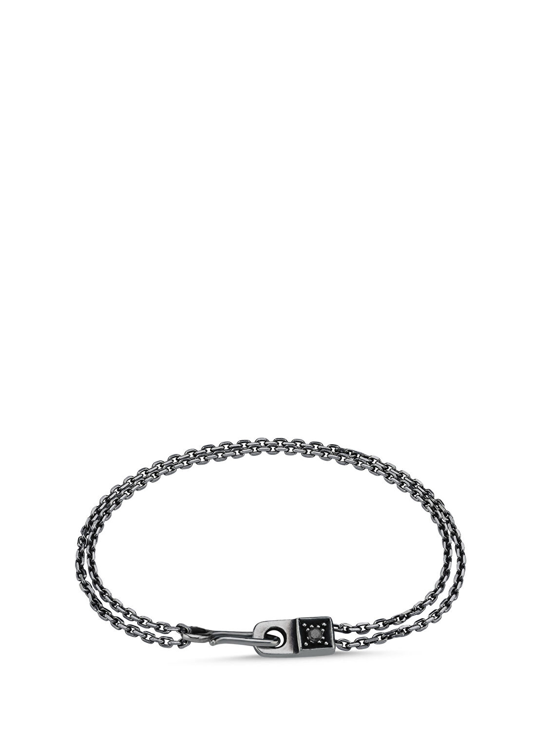 Aleyna Cebeci Jewelry Arm In Arm Rodyum Kaplama 925 Ayar Gümüş Siyah Pırlantalı Erkek Bileklik