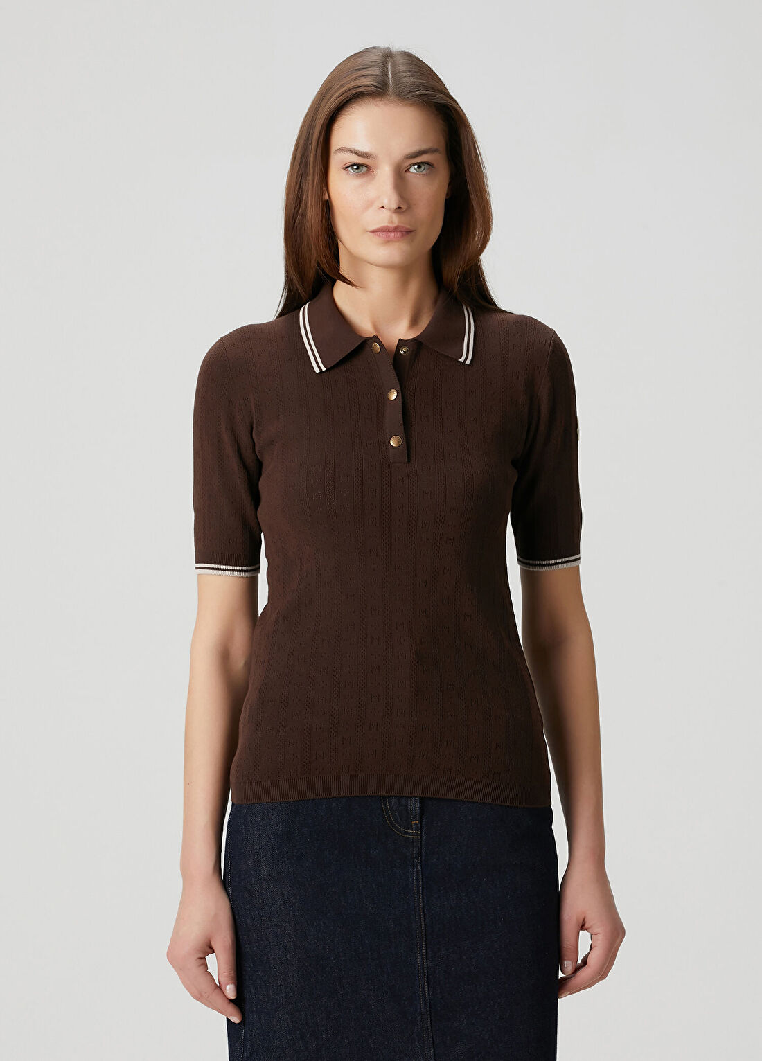 Moncler Kahverengi Polo Triko görsel 3