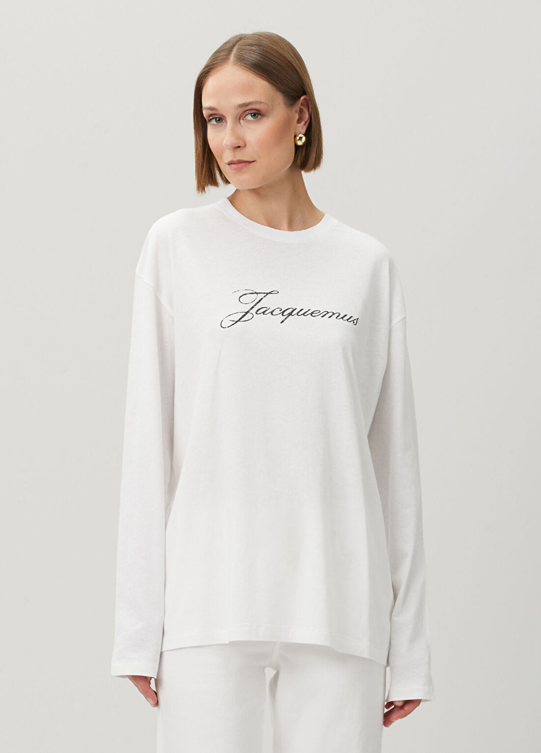 Jacquemus Beyaz Logo Baskılı Uzun Kol T-shirt