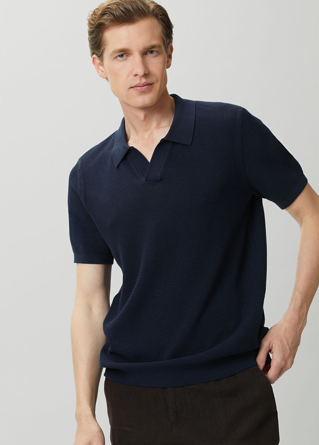 Beymen Collection Lacivert Jakarlı Kısa Kollu Triko