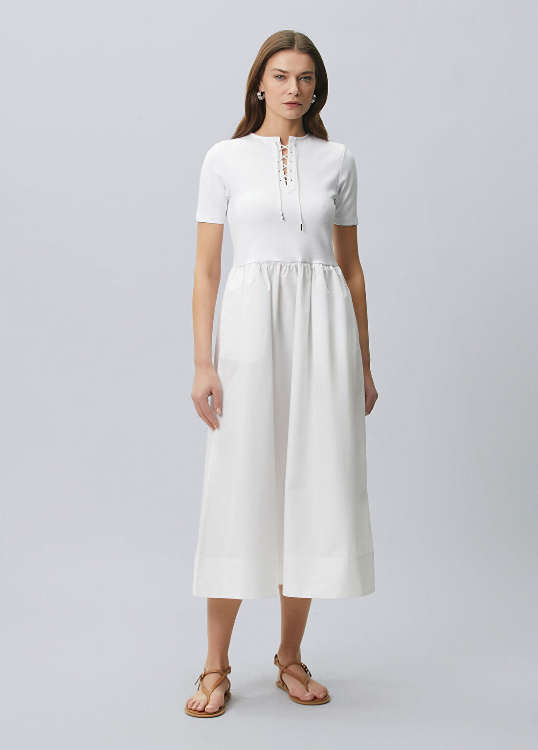 Beymen Collection Beyaz Garni Detaylı Midi Jersey Elbise