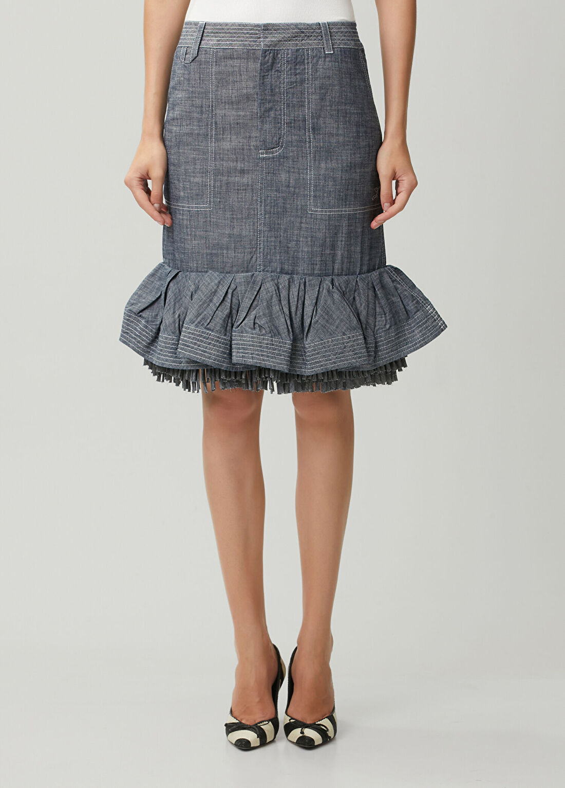 Jacquemus Gri Ucu Volanlı Midi Etek görsel 2