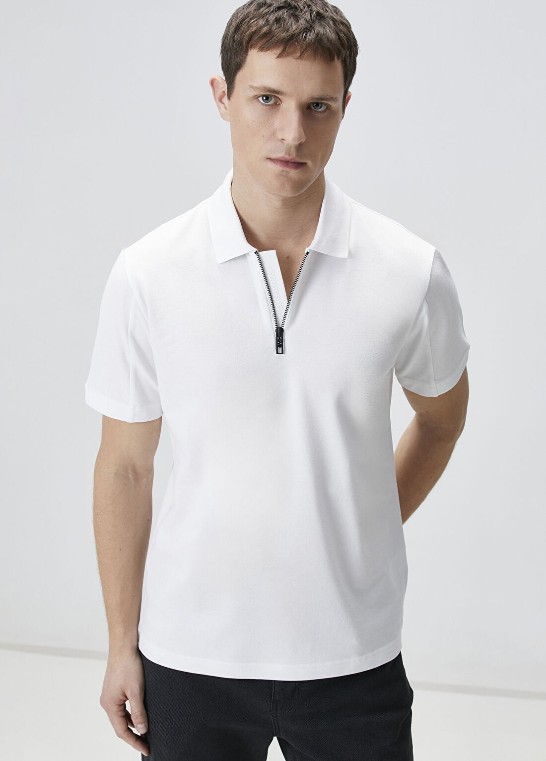 Network Siyah Polo Yaka Enjeksiyon Baskılı T-shirt