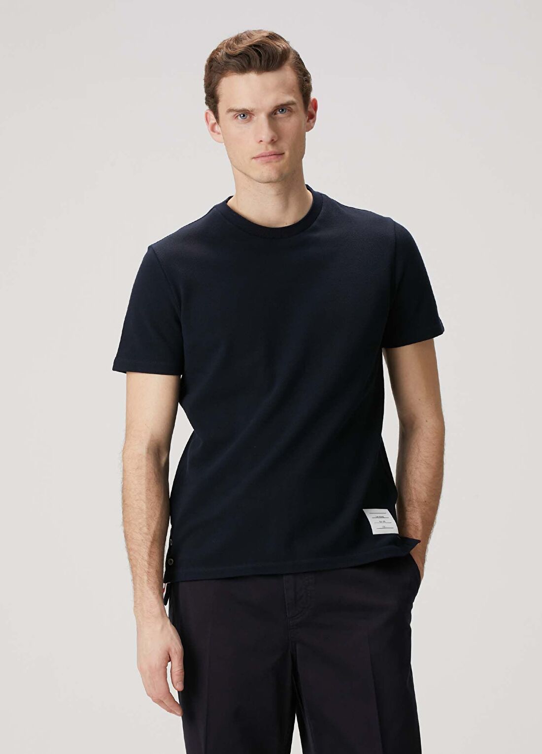 Thom Browne Lacivert Logo Jakarlı T-shirt
