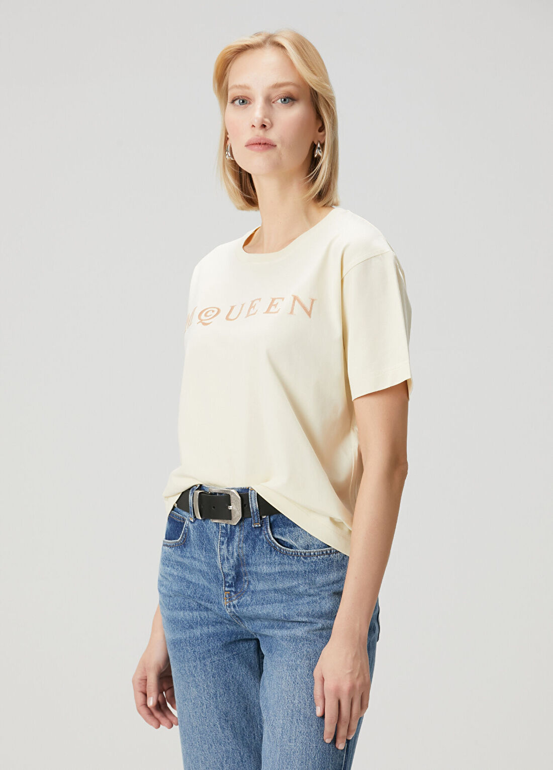 McQueen Açık Sarı Logolu T-shirt