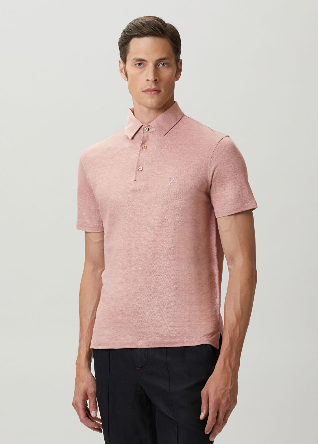 Isaia Pembe Polo Yaka Keten T-shirt