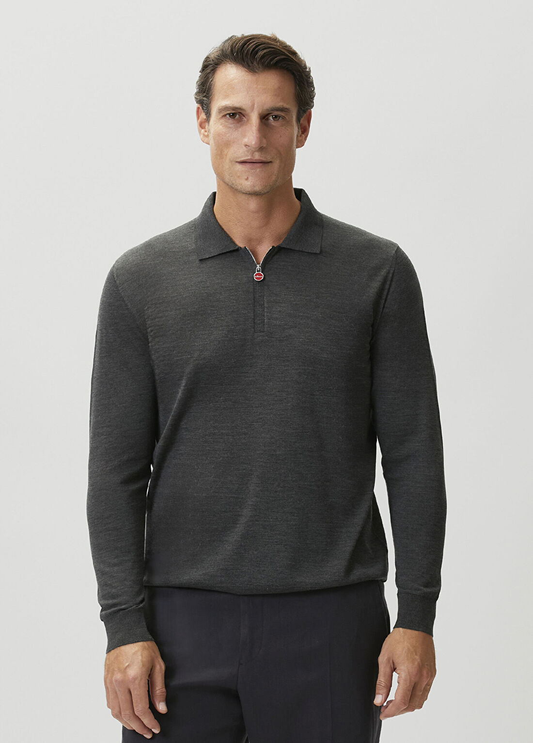 Kiton Koyu Gri Yün Polo Triko