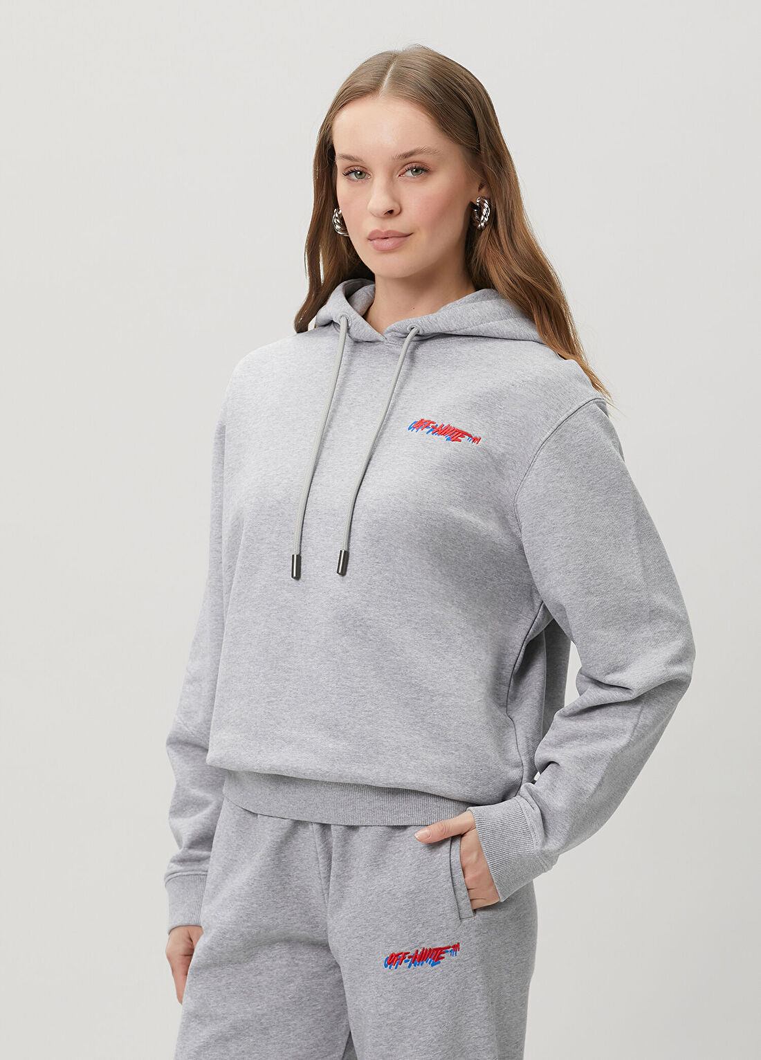 Off-White Gri Kapüşonlu Sweatshirt görsel 3