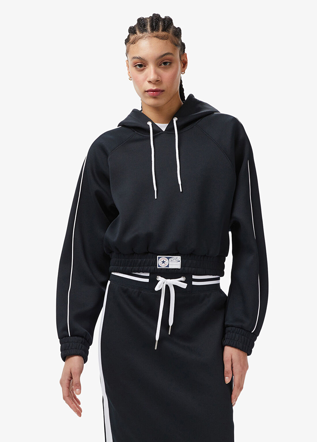 Converse Siyah Kapüşonlu Kadın Kısa Sweatshirt