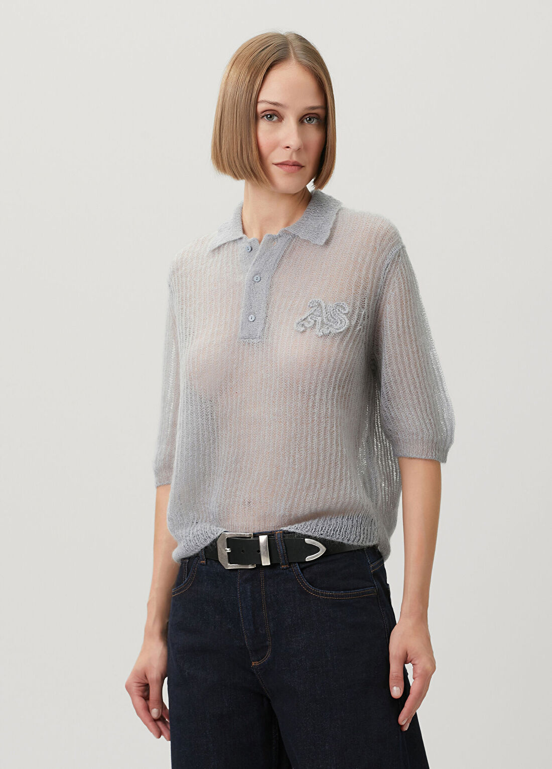 AllSaints Anabel Gri Polo T-shirt