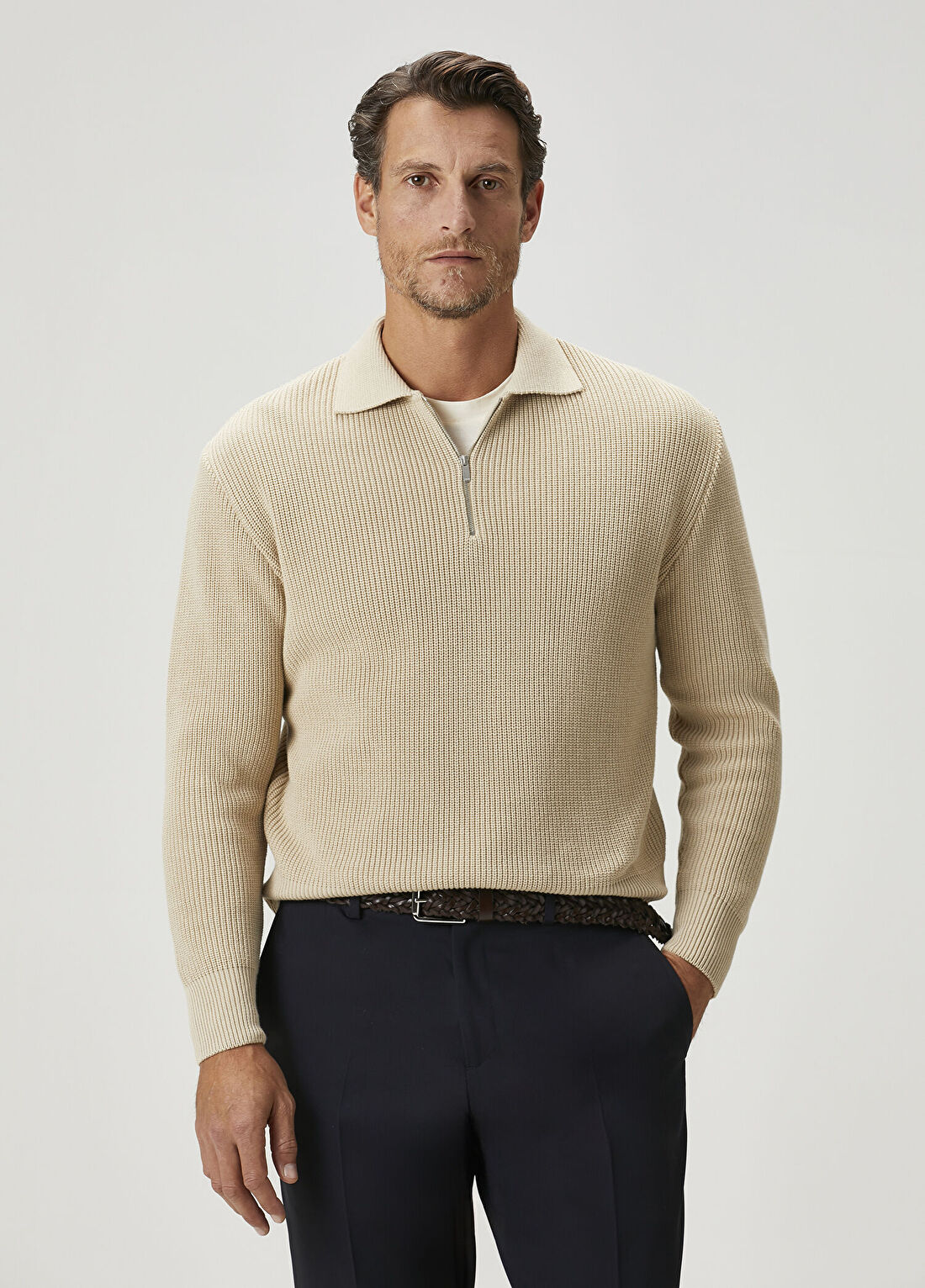 Lardini Bej Polo Yaka Sweatshirt