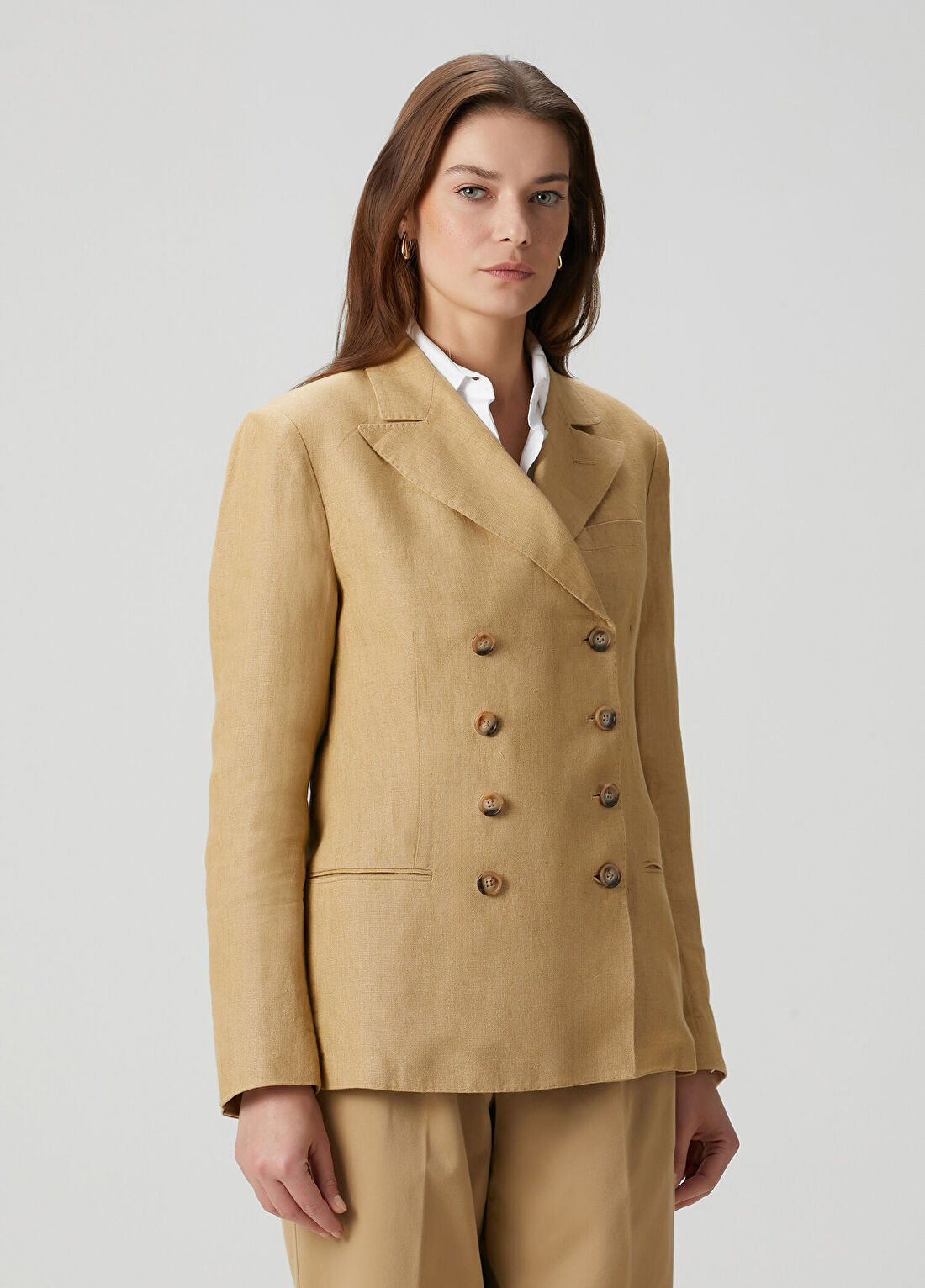 Polo Ralph Lauren Camel Kruvaze Keten Blazer görsel 3