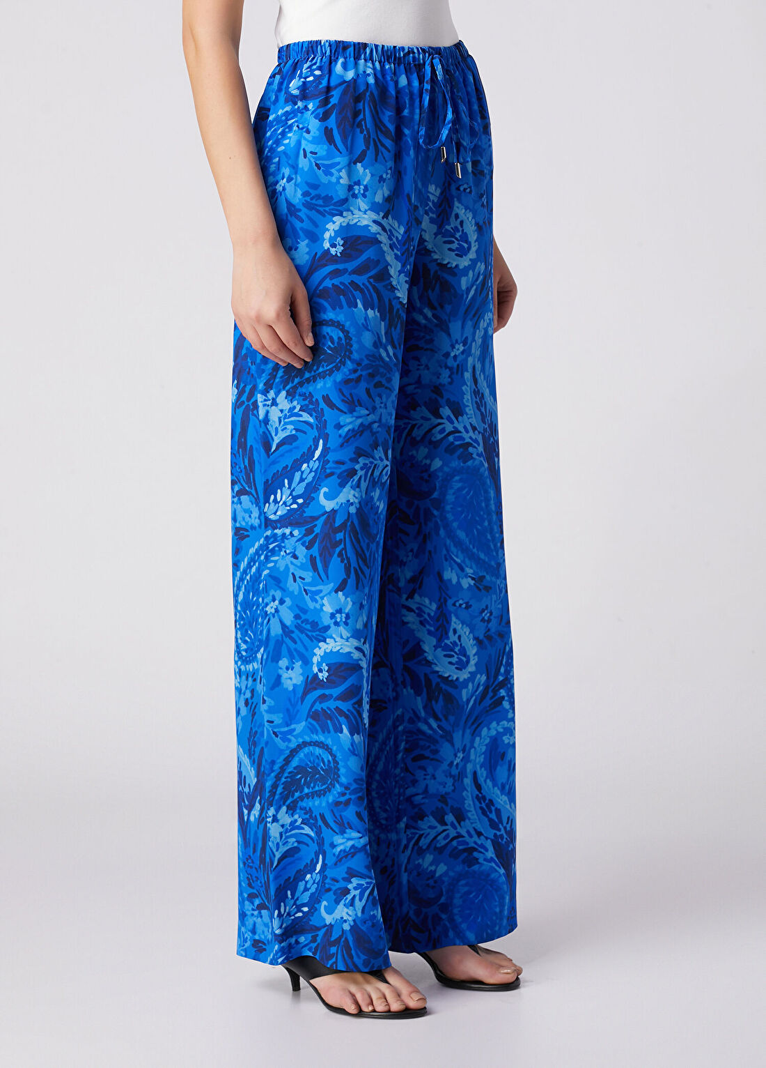 Beymen Collection Mavi Şal Desenli İpek Pantolon görsel 3