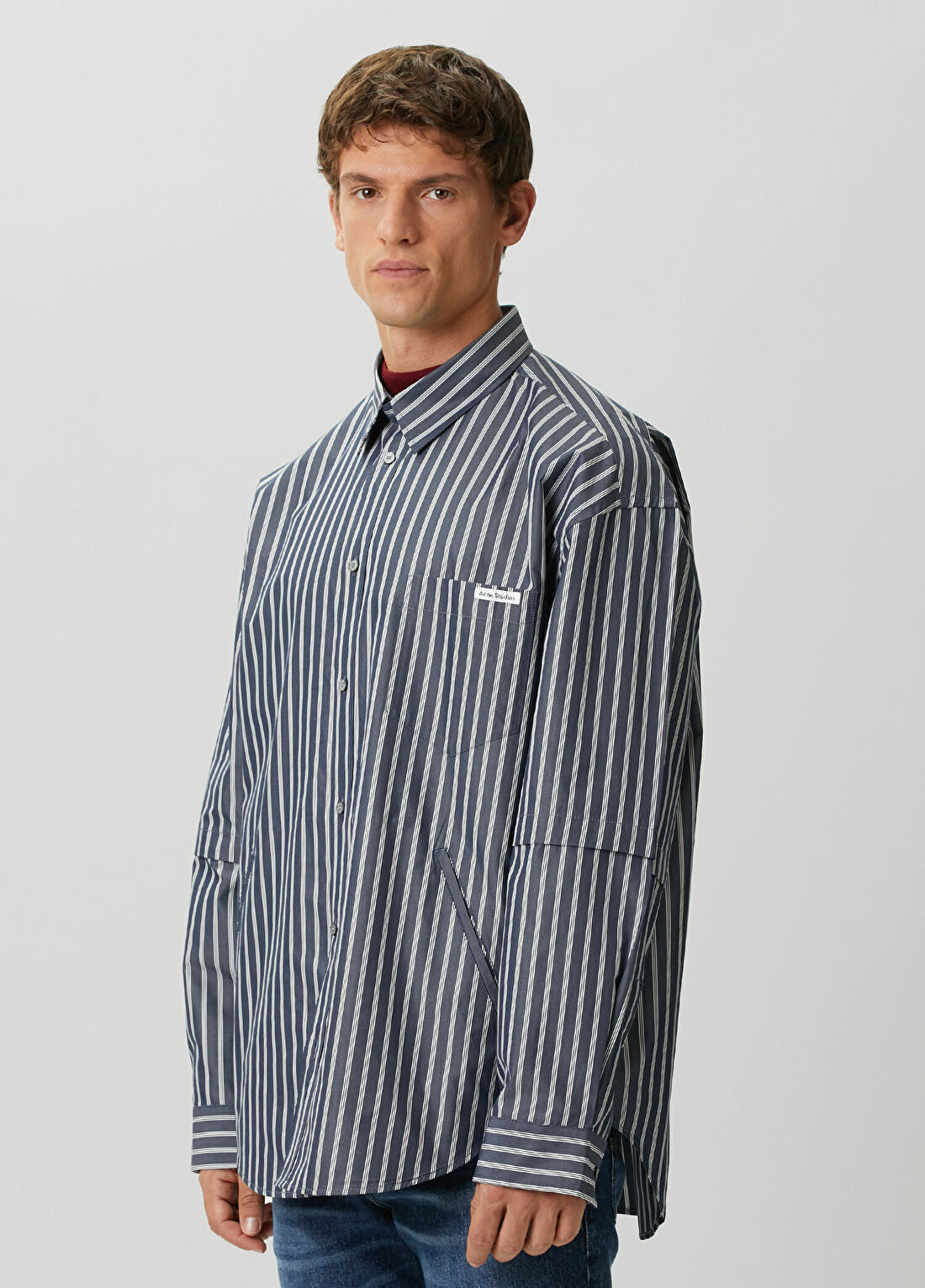 Acne Studios Lacivert Çizgi Desenli Gömlek görsel 3