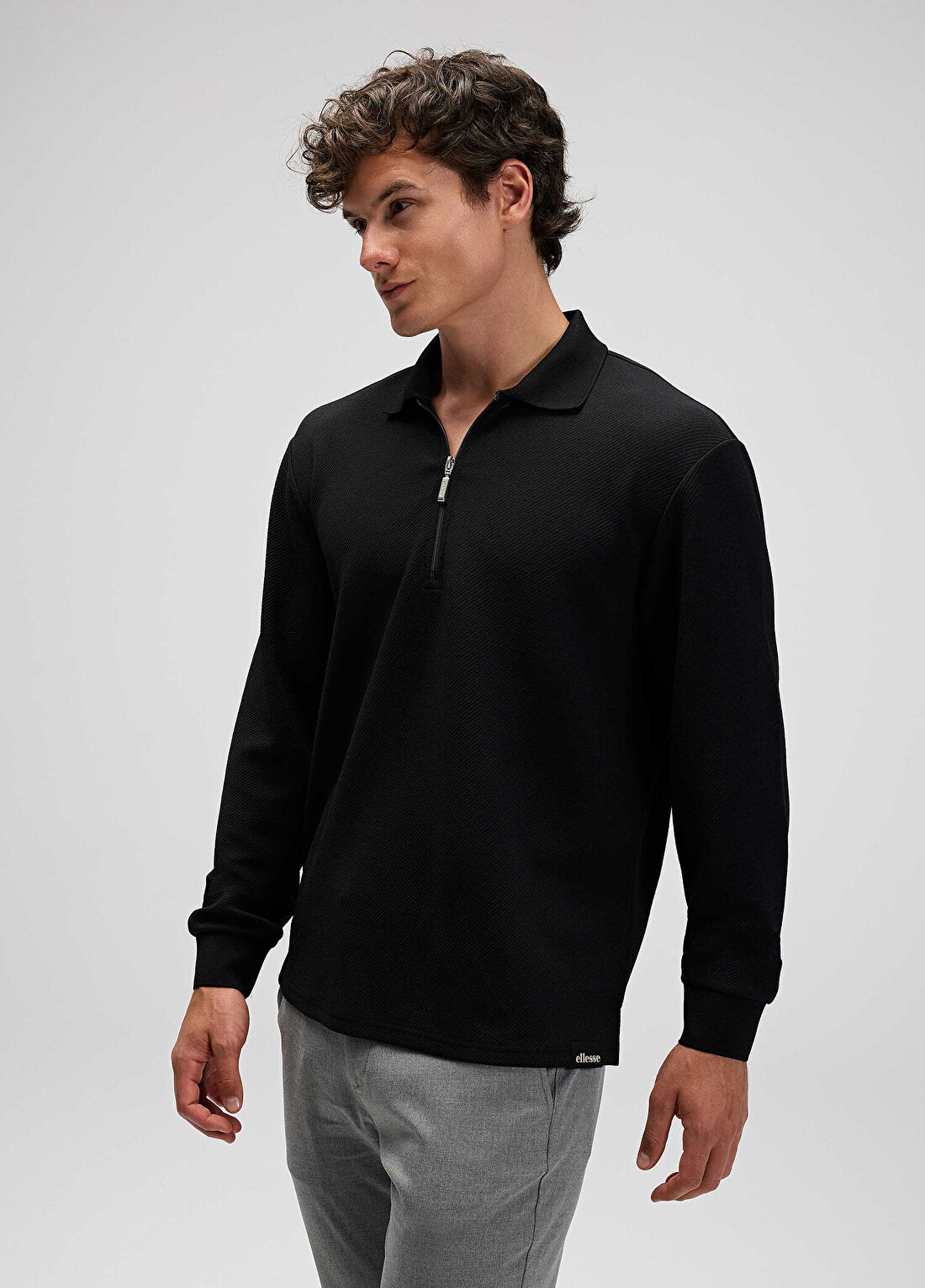 Ellesse Siyah Polo Yaka Uzun Kollu Erkek Sweatshirt EM601-BK