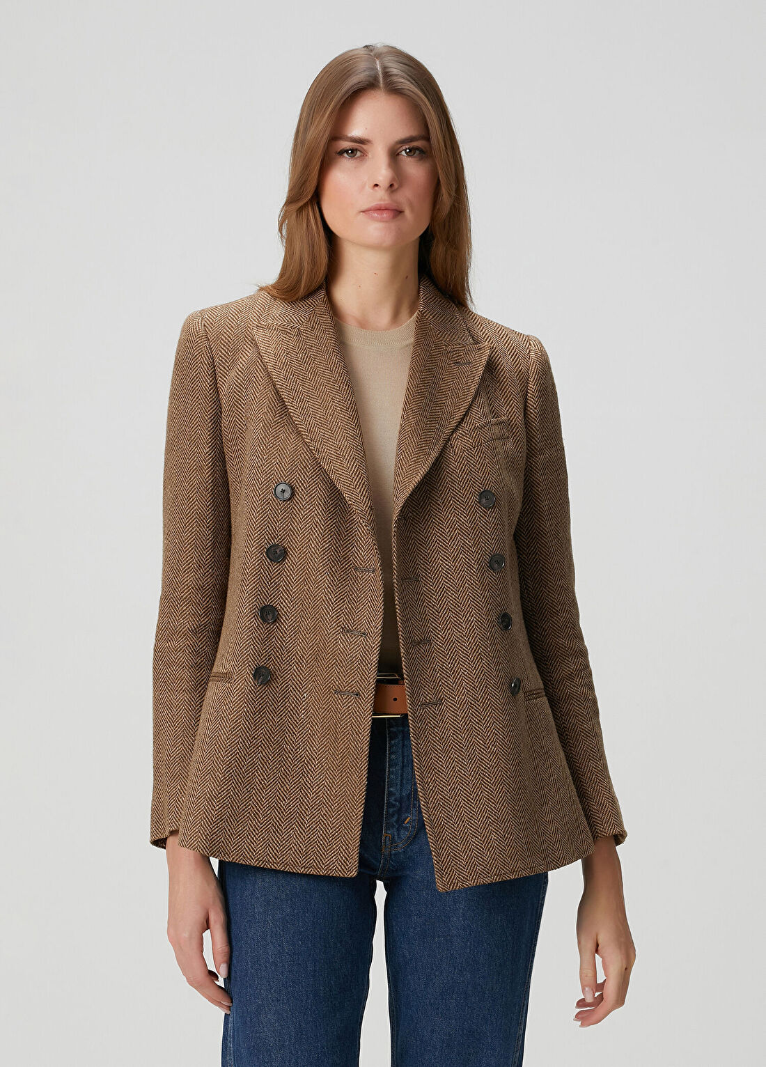 Polo Ralph Lauren Kahverengi Desenli Keten Blazer