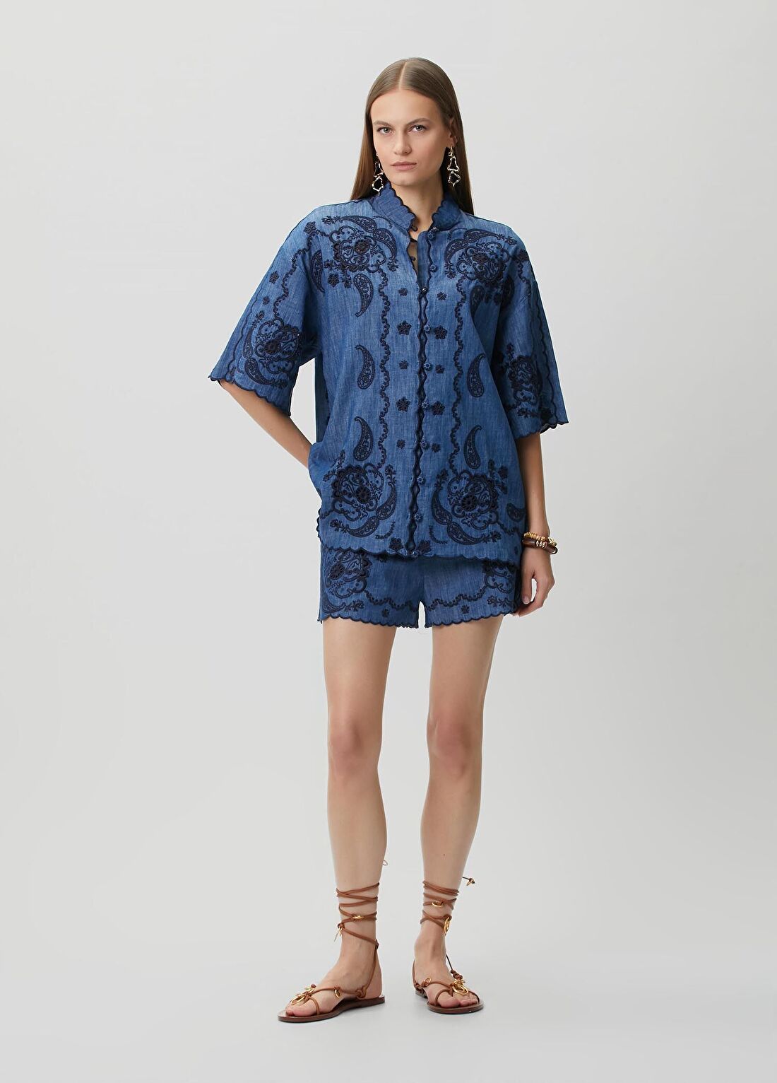 Zimmermann Aster Mavi Nakışlı Denim Gömlek görsel 2