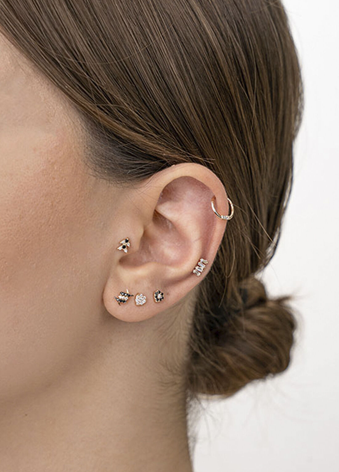 Nev Jewellery Barb Siyah Pırlanta Taşlı 14 Ayar Rose Altın Piercing Kadın Küpe görsel 2