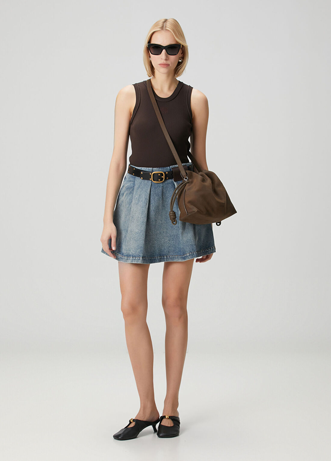 Loewe Mavi Pileli Mini Denim Etek görsel 2