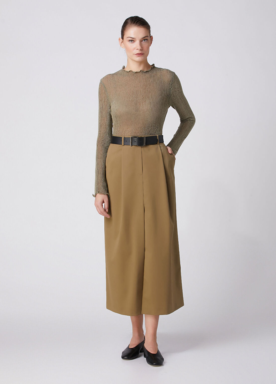 Beymen Collection Haki Yırtmaçlı Midi Etek