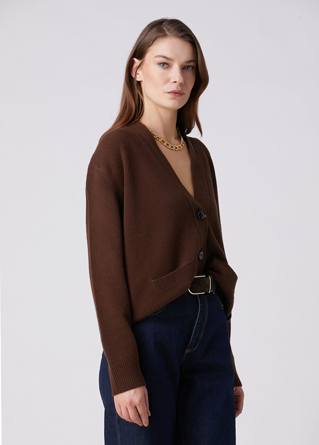 Beymen Collection Kahverengi Yanı Düğmeli Yün Hırka görsel 4