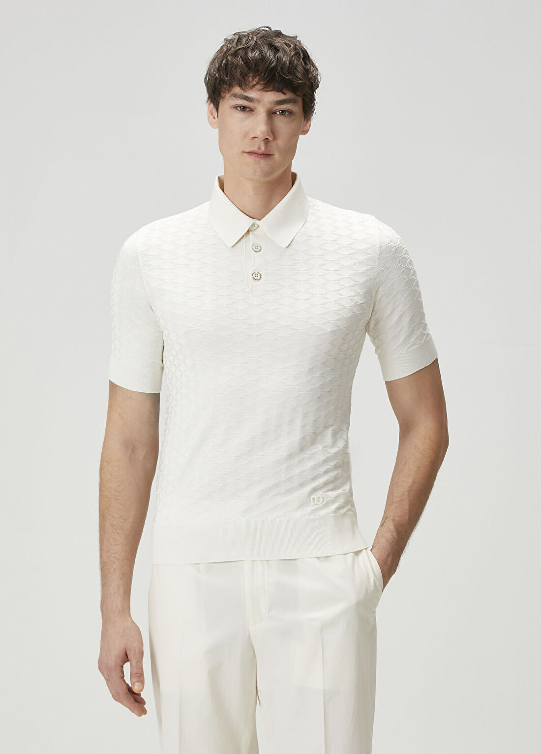 Dolce&Gabbana Kırık Beyaz İpek Polo Triko