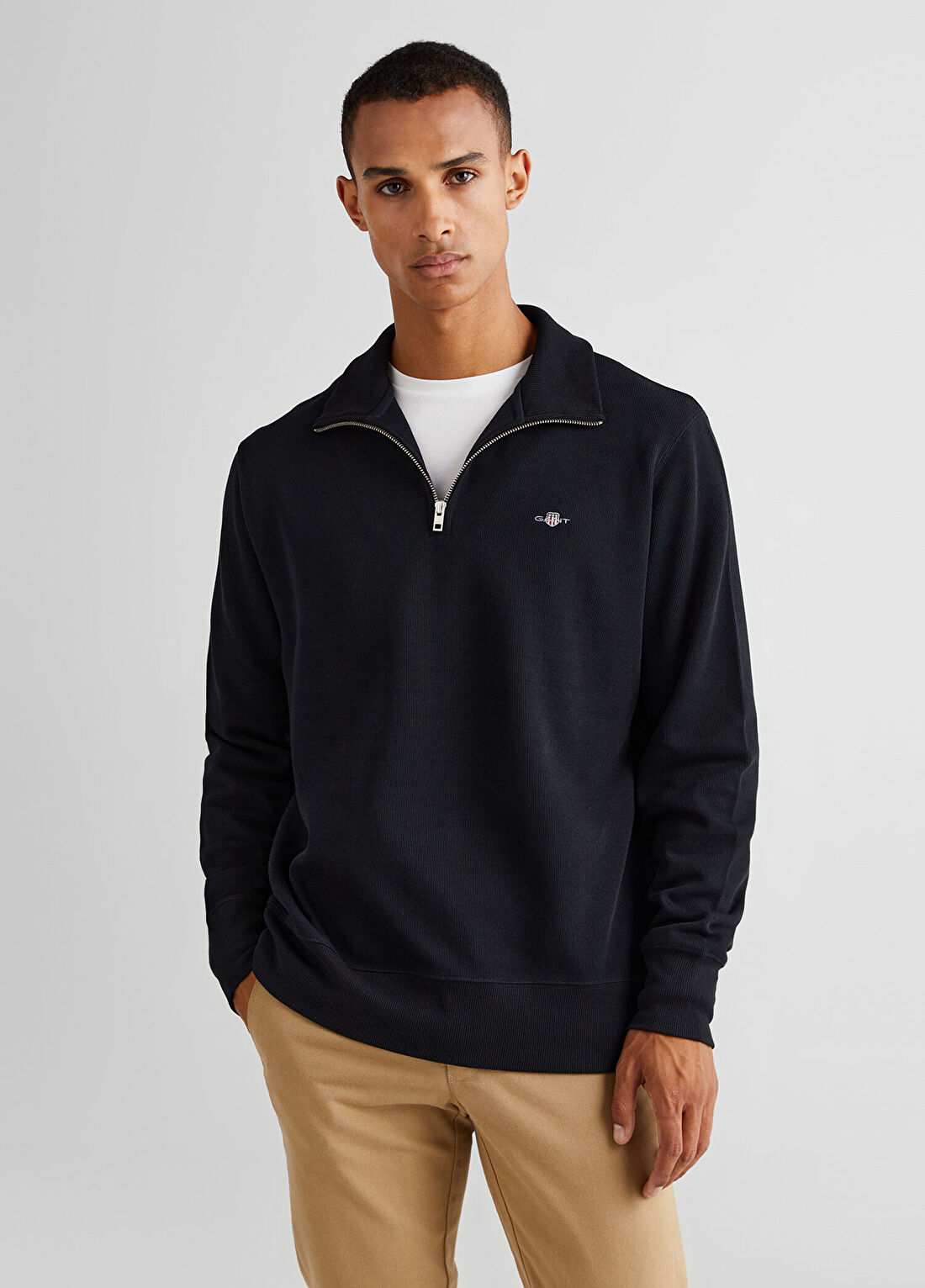 Gant Siyah Yarım Fermuarlı Regular Fit Erkek Sweatshirt