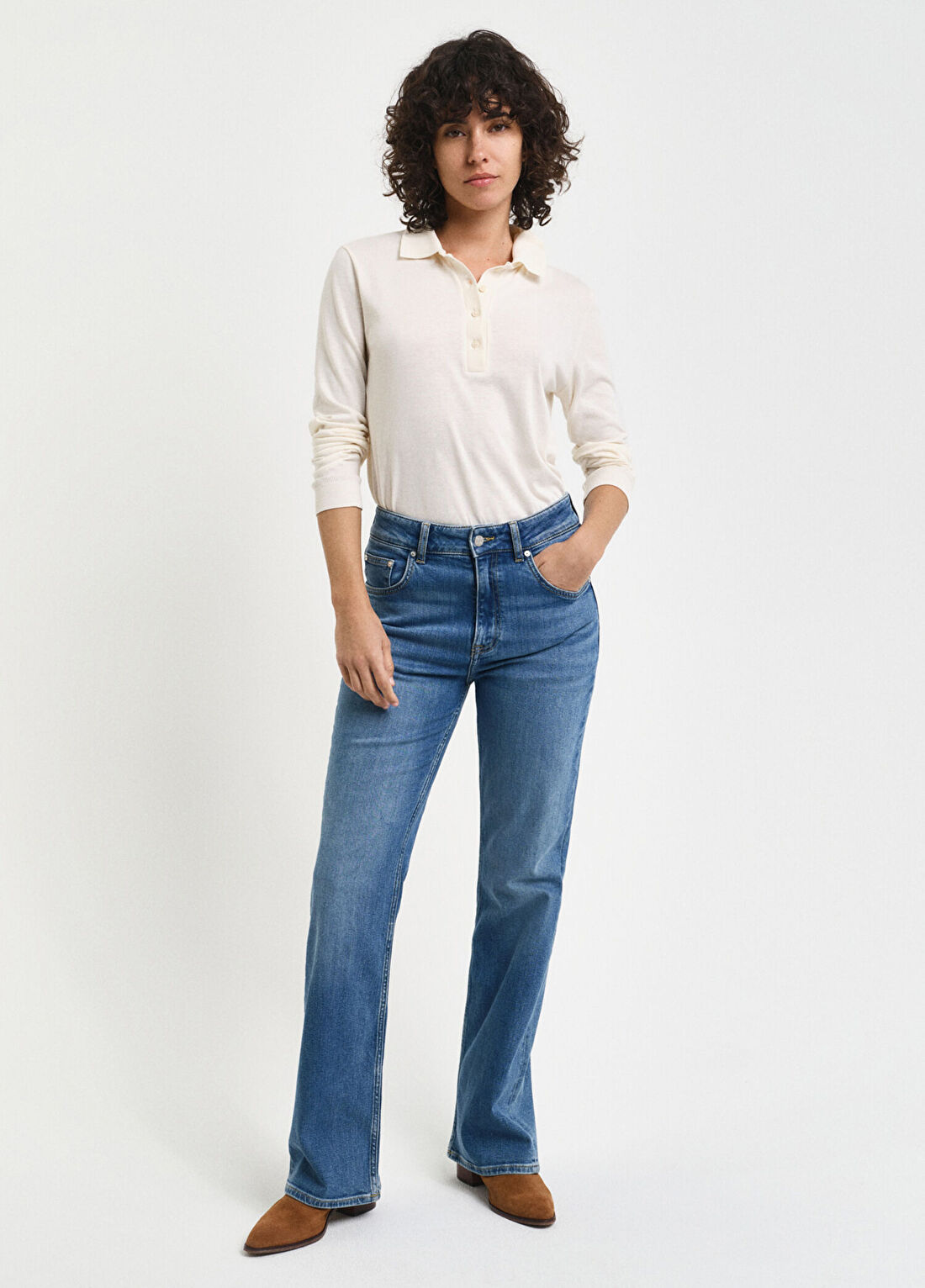 Gant Mavi Flare Paça Slim Fit Kadın Jean Pantolon