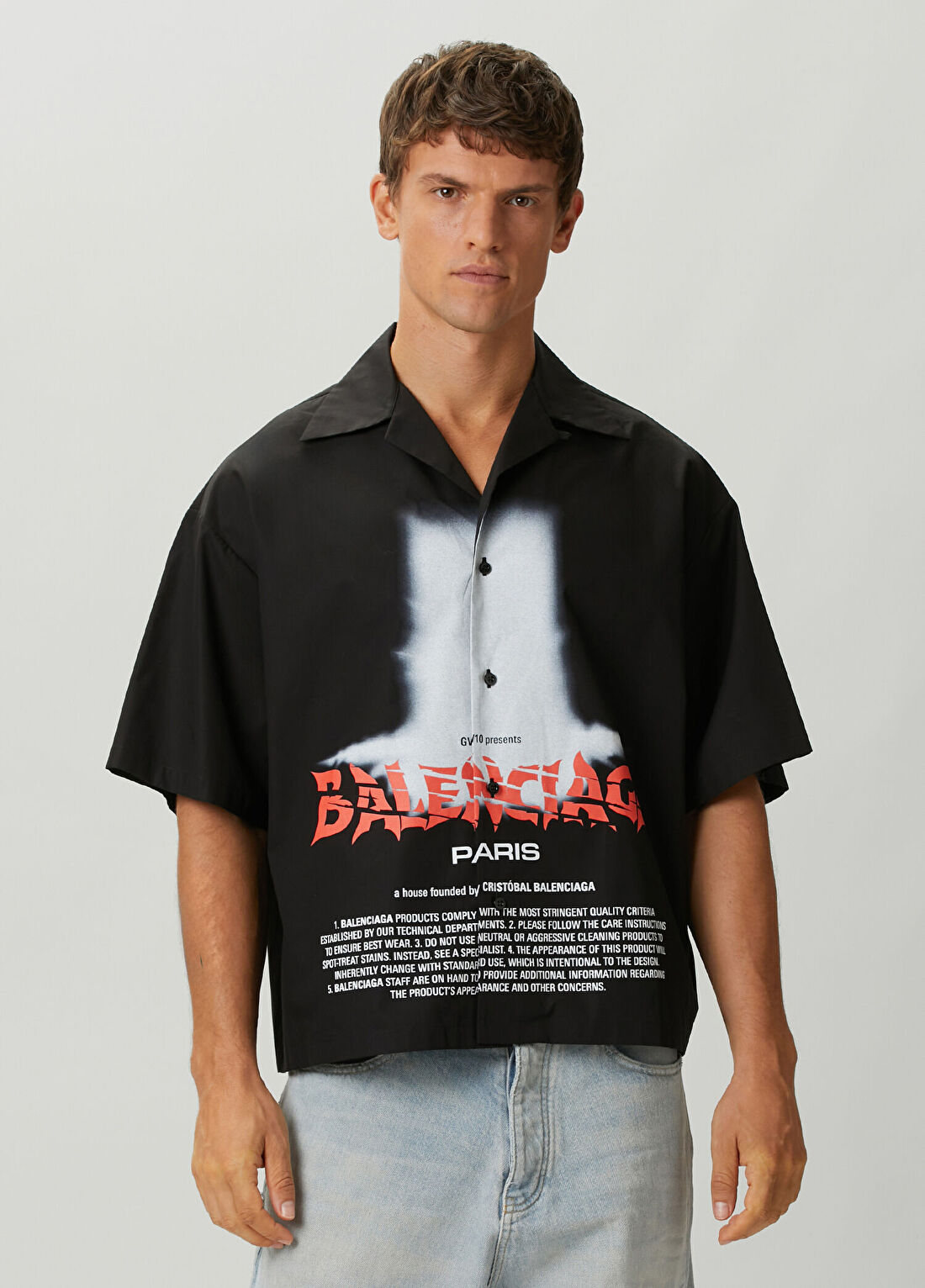 Balenciaga Siyah Logo Baskılı Kısa Kollu Gömlek
