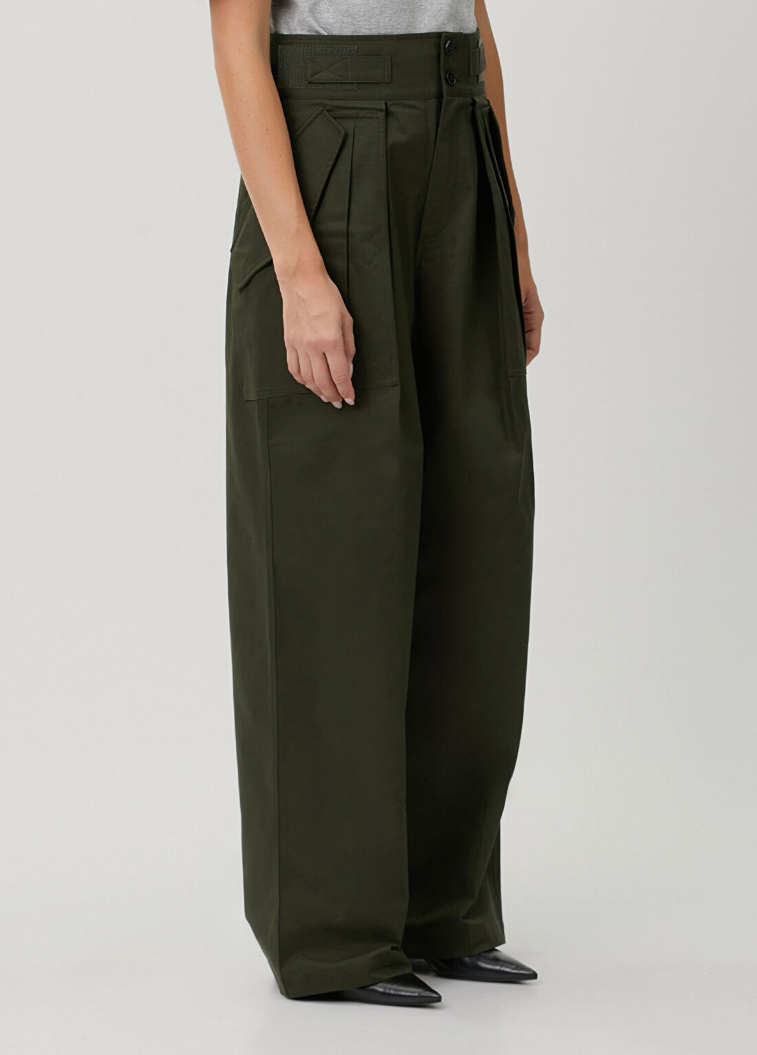 The Frankie Shop Koyu Yeşil Wide Leg Pantolon görsel 3
