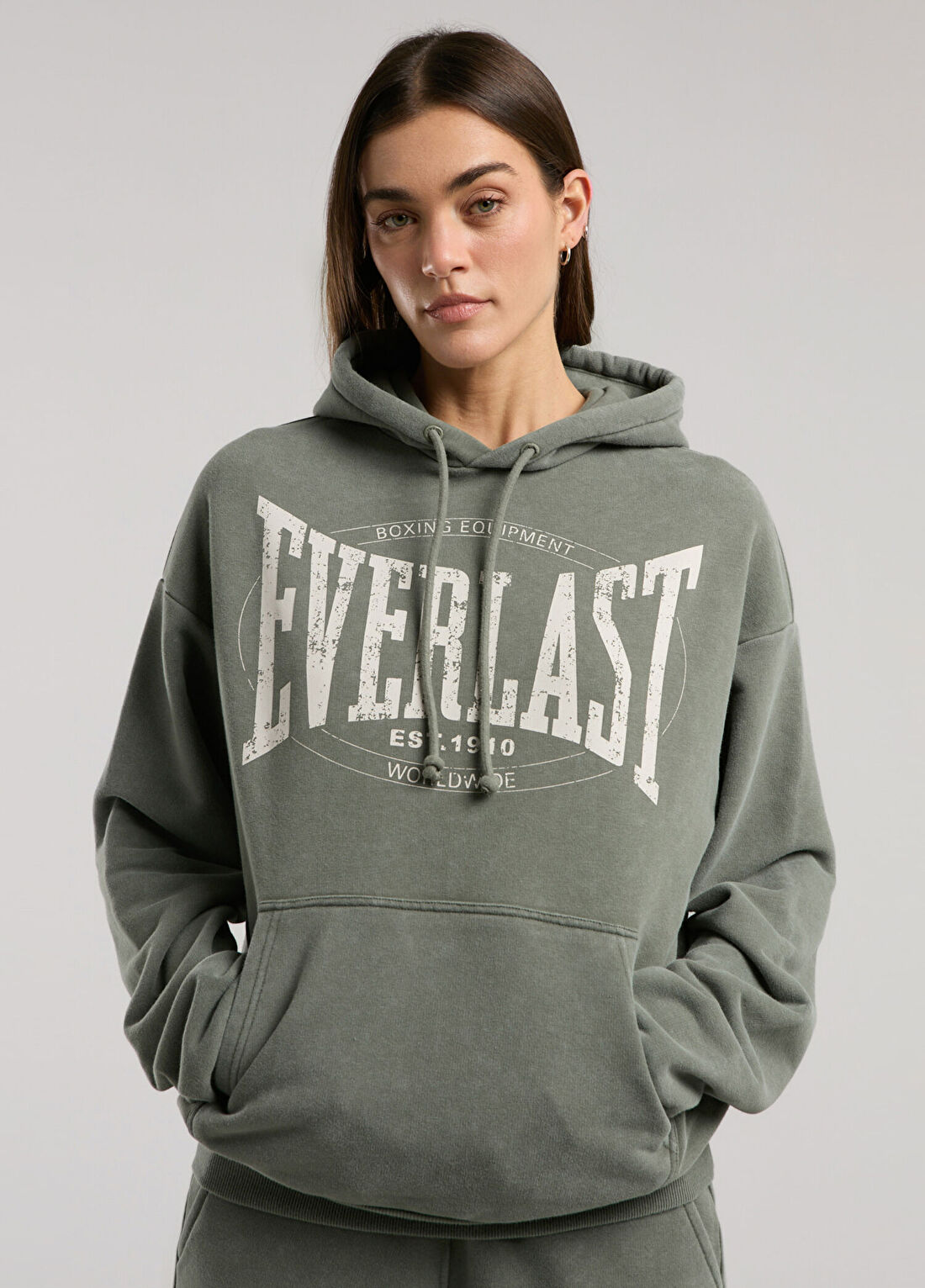 Everlast Authentic Boxing Wmn Haki Kapüşonlu Oversize Kadın Spor Sweatshirt