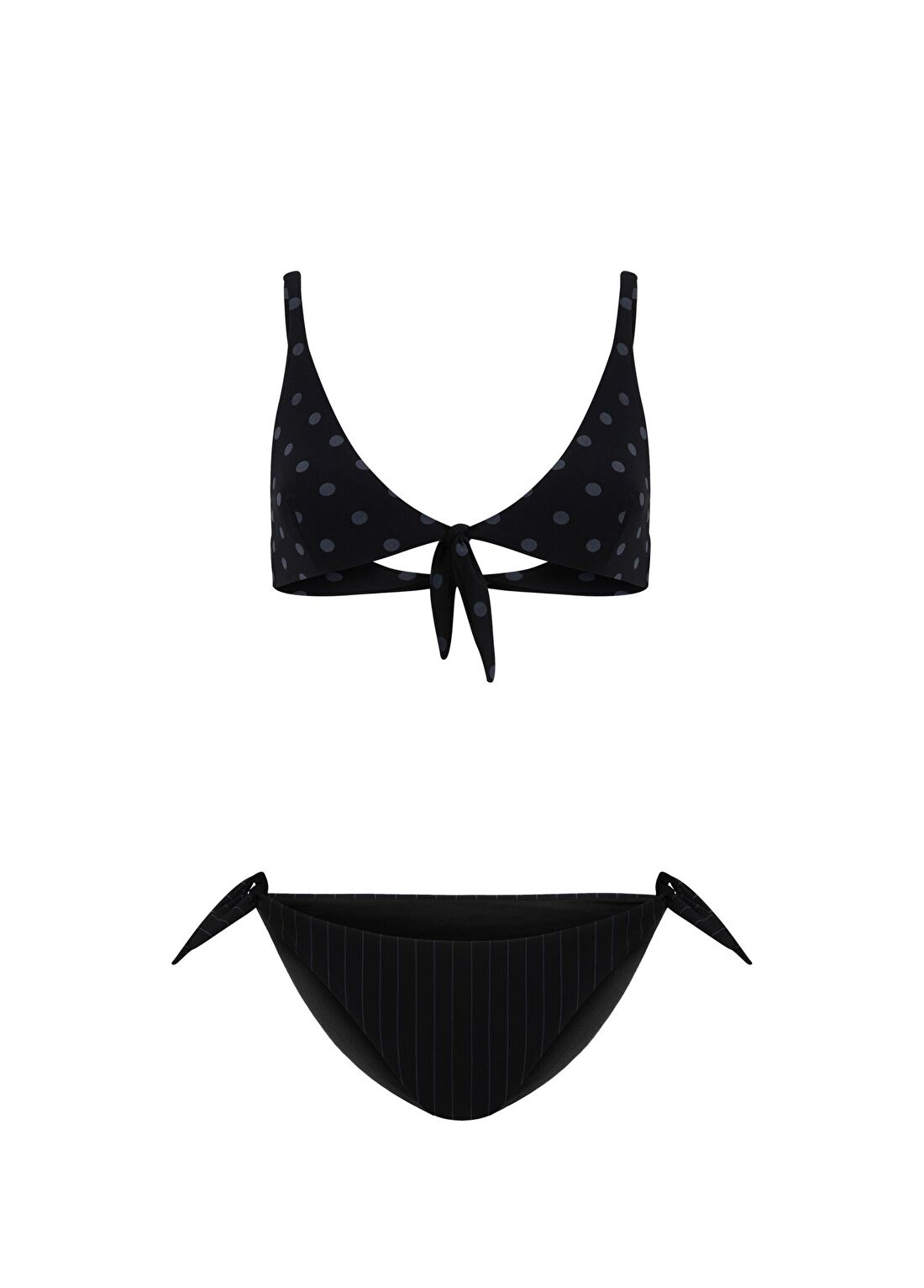 Peralina Gina Siyah Puantiyeli ve Çizgili Bikini Takımı