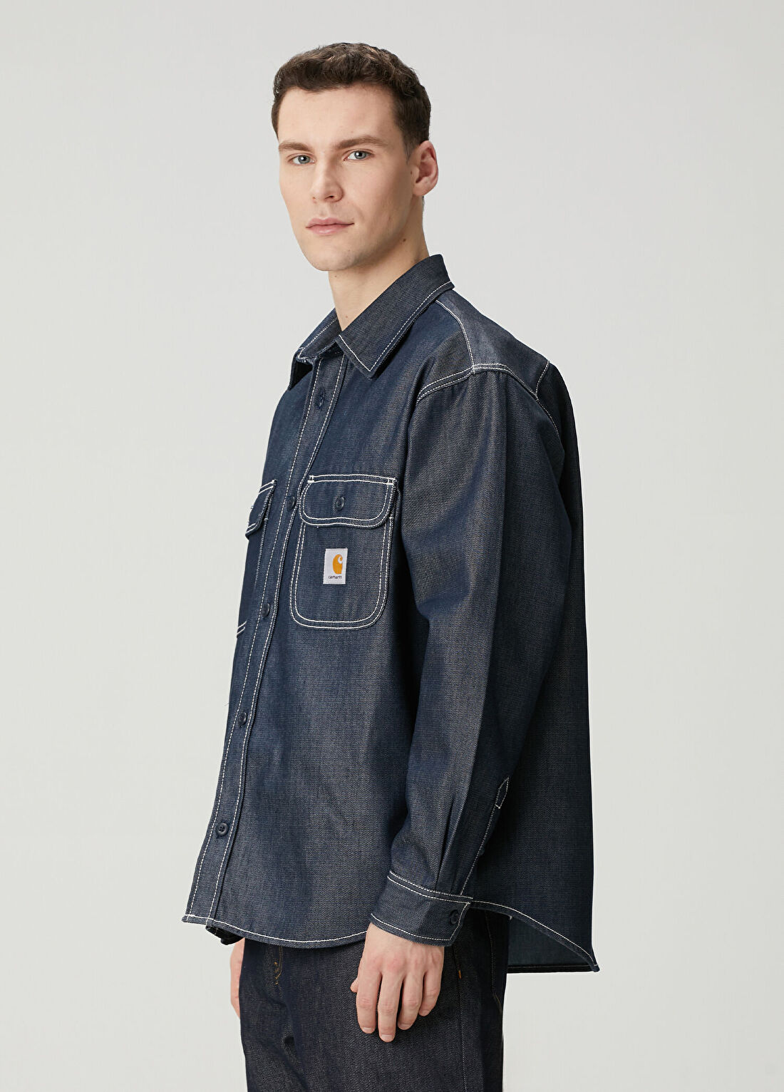 Carhartt WIP Tigan Mavi Denim Dış Gömlek görsel 3