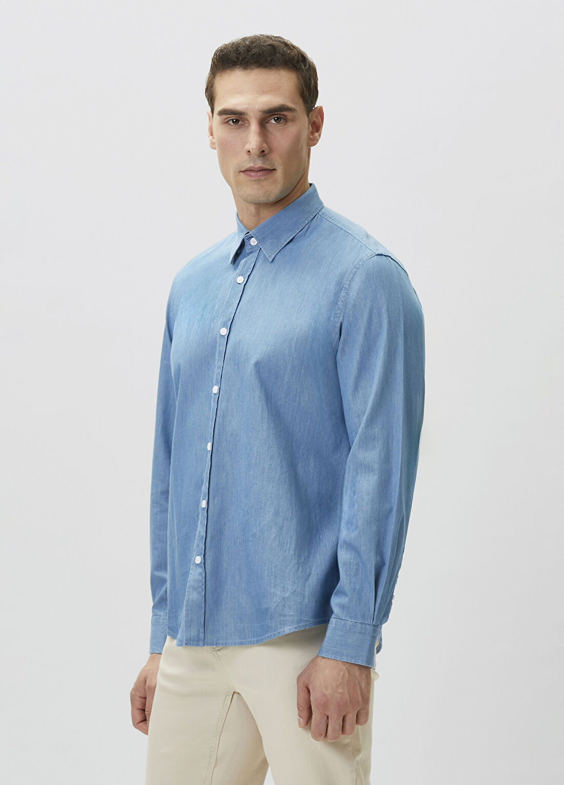 Network Açık Mavi Lyocelli Denim Look Gömlek görsel 4
